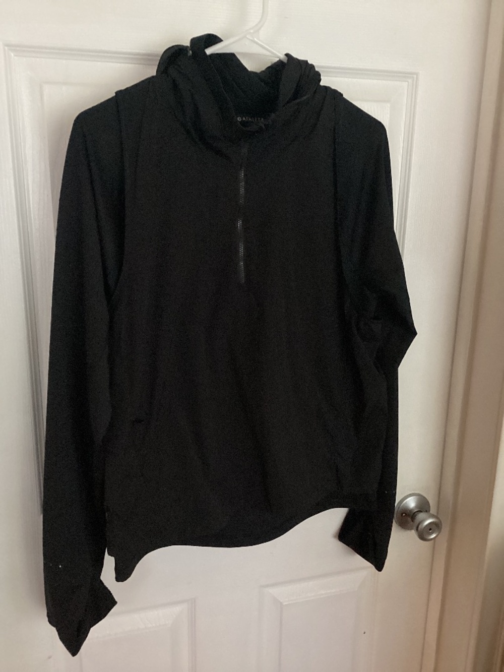 Women's Athleta Black Whistler Fuse Half Zip Top Running Hood Medium Vest  Long